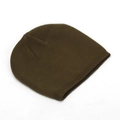 Detail of dark olive green knit beanie showing ribbed texture and fine knit pattern - Olive Green