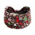 Close-up of soft brown Christmas headband with red elk and green tree patterns - Style 21 (Christmas)