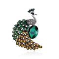 Peacock crystal brooch with green and amber water-drop stones and silver-tone finish - Silver Green Brown Crystal Peacock