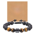 Detailed view of 10mm lava stone and tiger eye bead bracelet with gift greeting card - To My Amazing Boyfriend