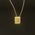 18K gold plated stainless steel rectangle pendant necklace with letter R engraved - Pendant Only / Letter R