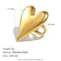 Detailweergave van afmetingen en gewicht van de 18K vergulde roestvrijstalen hartring - Hart Open Ring-Goud