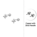Exquisite S999 sterling silver four-pointed star stud earrings with zircon and ball back - Platinum Plated Copper (S999 Silver Earring Post) / White Zirconia Screw Back (TF1930-E3769) / Silver