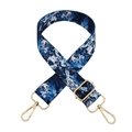 Adjustable wide shoulder strap with blue and white marble pattern and gold metal hooks - No.142 Blue White Marble + Gold Buckle