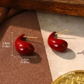 Detailed size view of vintage red teardrop earrings with gold posts and dimensions - Red Waterdrop Style