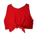 Two-piece red sleeveless swimsuit top for girls with a front tie-knot detail - Red Knot Top