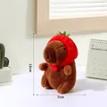 Capybara plush keychain wearing a red strawberry hat, 13cm height sitting animal toy - New Strawberry Hat Capybara / (without Pendant) 11cm-14cm
