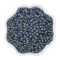 4mm iridescent purple and green glass seed beads in a white ceramic petal bowl - 4mm / Iridescent Rainbow Purple (#15 Style)