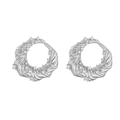 Detailed macro shot of silver round earrings with irregular waves and inlaid cubic zirconia - Platinum Twisted Texture Hoop 1 Pair