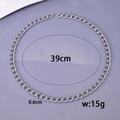 Detail view of 39cm stainless steel cuban chain necklace showing 0.6cm width and 15g weight - Curb Chain