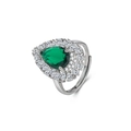 Vintage pear-cut emerald ring with micro-pave cubic zirconia on an S925 silver band - Adjustable Open / Emerald Green/White Gold