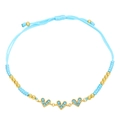 Bohemian woven heart bracelet with blue beads and adjustable handmade string cord - Light Blue