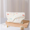 Borsa per cosmetici in tela color crema con pois colorati e motivo a fiocco - Fiocco a Pois Colorati