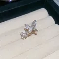 Elegant silver butterfly open ring with white mother-of-pearl and zircon in a velvet box - Silver