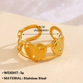 Adjustable golden heart open ring made of polished stainless steel for women - Linked Heart 701-8 / Gold