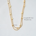 Detail of 14K gold plated double layer snake chain necklace with square beads and specs - Square Double Snake Chain