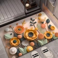 3D floral oil painting style absorbent diatom mud bath mat with non-slip backing for bathroom - New-01 (3D Yellow & Orange Flower)