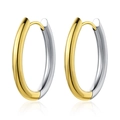 Polished two-tone gold and silver interlocking oval hoop earrings on white background - Gold and Silver Two-Tone High Polished Hoop Earrings (E695-ST-GO)