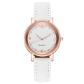 Elegant women's luminous quartz watch with rose gold case and white leather strap - White