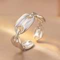 Polished silver coffee bean link ring with minimalist minimalist chain design - Open Ring / Steel