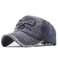 Vintage washed denim baseball cap in dark grey-blue with 1985 embroidery and frayed brim - Adjustable / Navy Blue