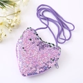 Sparkly purple sequin heart-shaped crossbody purse for girls with woven strap - Purple