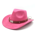 Detail of rose pink faux suede cowboy hat with vintage silver engraved metal buckle - M (56-59cm) / Rose Red