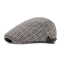 Classic plaid flat cap in grey and blue with an adjustable side buckle strap - Adjustable / Gray