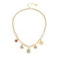 Gold chain necklace with opal heart, star, and colorful gemstone pendants on white background - 5-Charm Style (1#)