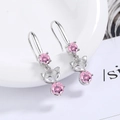 Pink fox drop earrings with sparkling crystals and silver plated finish for women - Fox Earrings [pink Diamond] Led-119
