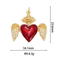 Detailed view of red heart pendant with wings showing 33.6mm height and 34.1mm width - Vintage Winged Heart (DZ-020)