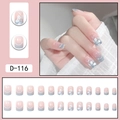French blue gradient press-on nails with white flower patterns and small pearls - Pink Blue Gradient Floral Pearl Style (D-116) / 24 Pcs/Set