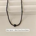 Beaded necklace crafted with black spinel and large black agate bead for women - Black Agate Necklace