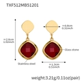 Detail of gold stainless steel earrings with red glass stone including size measurements - Earrings / Gold-Red