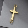 Polished golden cross connector with double rings for DIY necklace and bracelet jewelry - Cross Style / 11×6.5mm