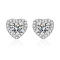 Classic silver S925 heart-shaped moissanite stud earrings with brilliant zircon halo - Heart Halo Studs