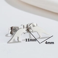 Minimalist silver dinosaur stud earrings with precise 11mm by 4mm size measurements - 503 Parasaurolophus / Steel