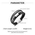 Detailansicht eines mehrlagigen schwarzen Lederarmbands mit Edelstahlverschluss - PH1626-Mehrlagiges Schwarzes Lederarmband