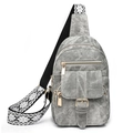 Graue Denim-Brusttasche mit gemustertem Gurt und mehreren Reißverschlusstaschen - Grau