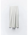 Elegant cream white midi skirt featuring silky satin texture and smooth draped finish - White