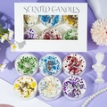 Scented candle set with dry flowers and colorful crystals in a 6-piece gift box - Dried Flower Glitter Set / Colorful / Mixed Scent