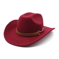 Chapeau de cowboy classique en feutre bordeaux avec sangle brune et boucle dorée - M (56-58cm) / Bordeaux