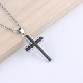 Collar de cruz minimalista de acero inoxidable plateado con incrustación negra y cadena - Cadena de Perlas de Acero Inoxidable de 60cm / Cruz Negra