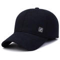 Men's navy blue winter baseball cap with fleece lining and metal freedom badge - Adjustable / Wheat Logo Navy Blue