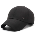 Men's black baseball cap with textured square fabric and silver wing emblem - Black / Adjustable