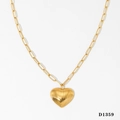 Gold vertical textured heart pendant on a stylish paperclip chain necklace for women - Gold Necklace (D1359)