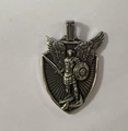Silver St. Michael shield pendant necklace with embossed wings and sword details - Archangel Michael Warrior Shield Style (A0406) / Pendant Only (No Chain) / Steel