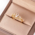Adjustable 18K gold-plated ring featuring oval zircon three-stone leaf vine design - Three-Stone Oval Zircon Gold Style (Style 6 Gold)