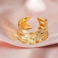 Adjustable golden ring with irregular lava texture design on pink silk background - JZ632 Lava Texture / Gold