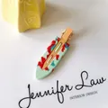 Minimalist mint green duckbill hair clip with red and blue floral acetate pattern - 38# Acetate 7cm Seamless Clip
